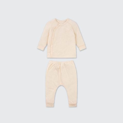  Bộ dài tay cúc lệch La Pomme dệt vân chìm gấu nhỏ 