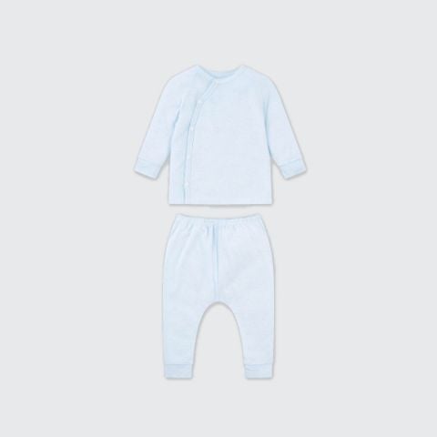  Bộ dài tay cúc lệch La Pomme dệt vân chìm gấu nhỏ 