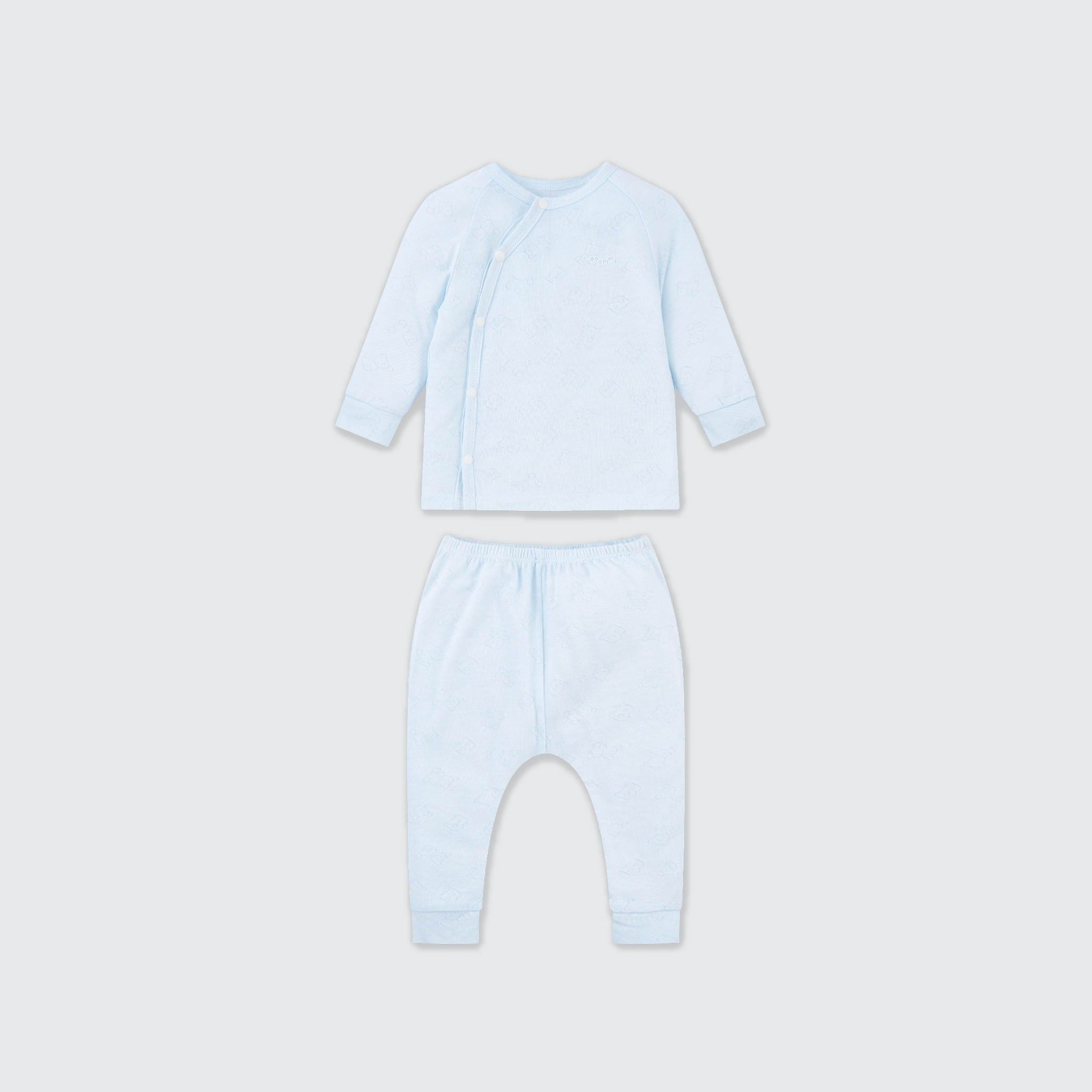  Bộ dài tay cúc lệch La Pomme dệt vân chìm gấu nhỏ 