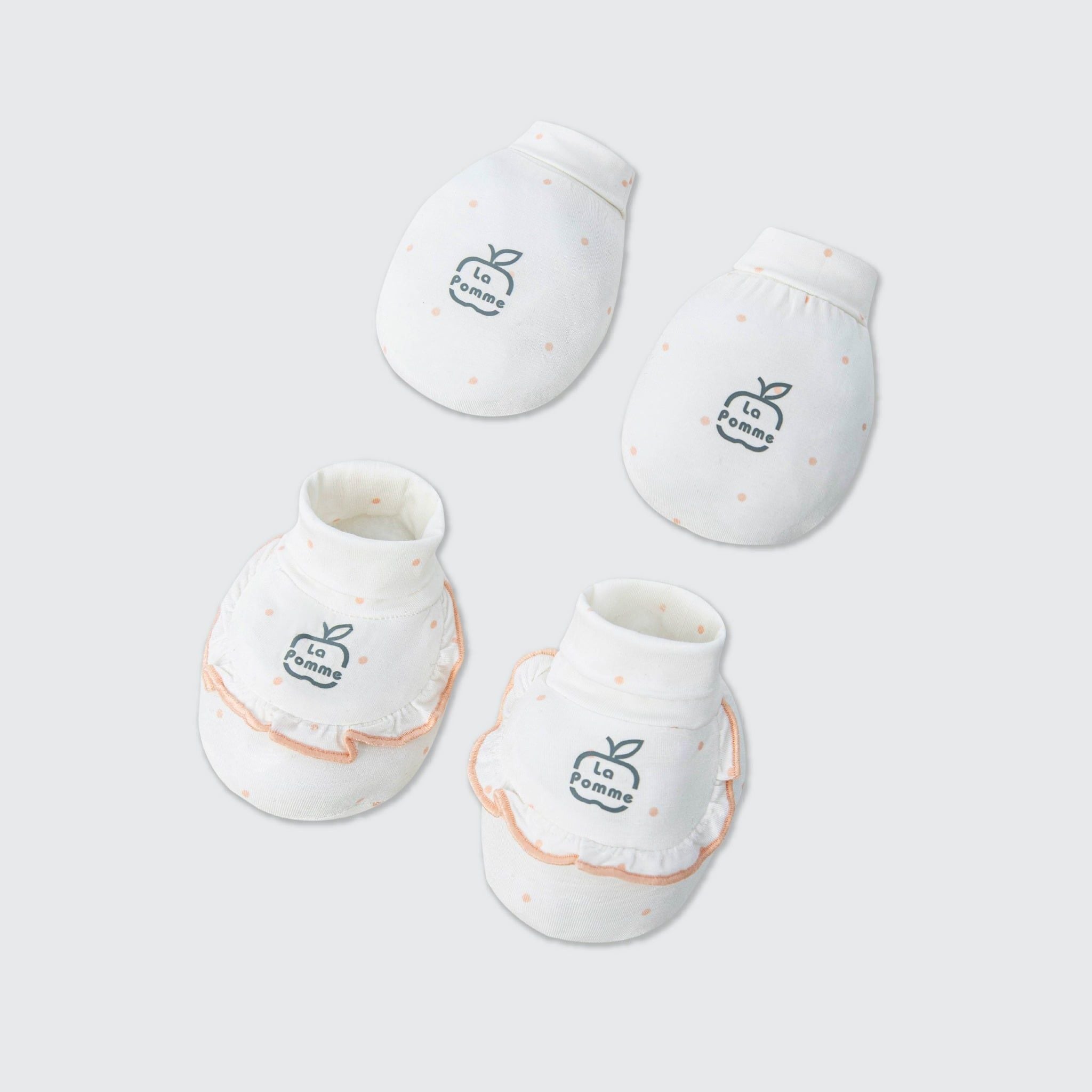  Set bao tay bao chân La Pomme chấm bi hoa điệu đà 