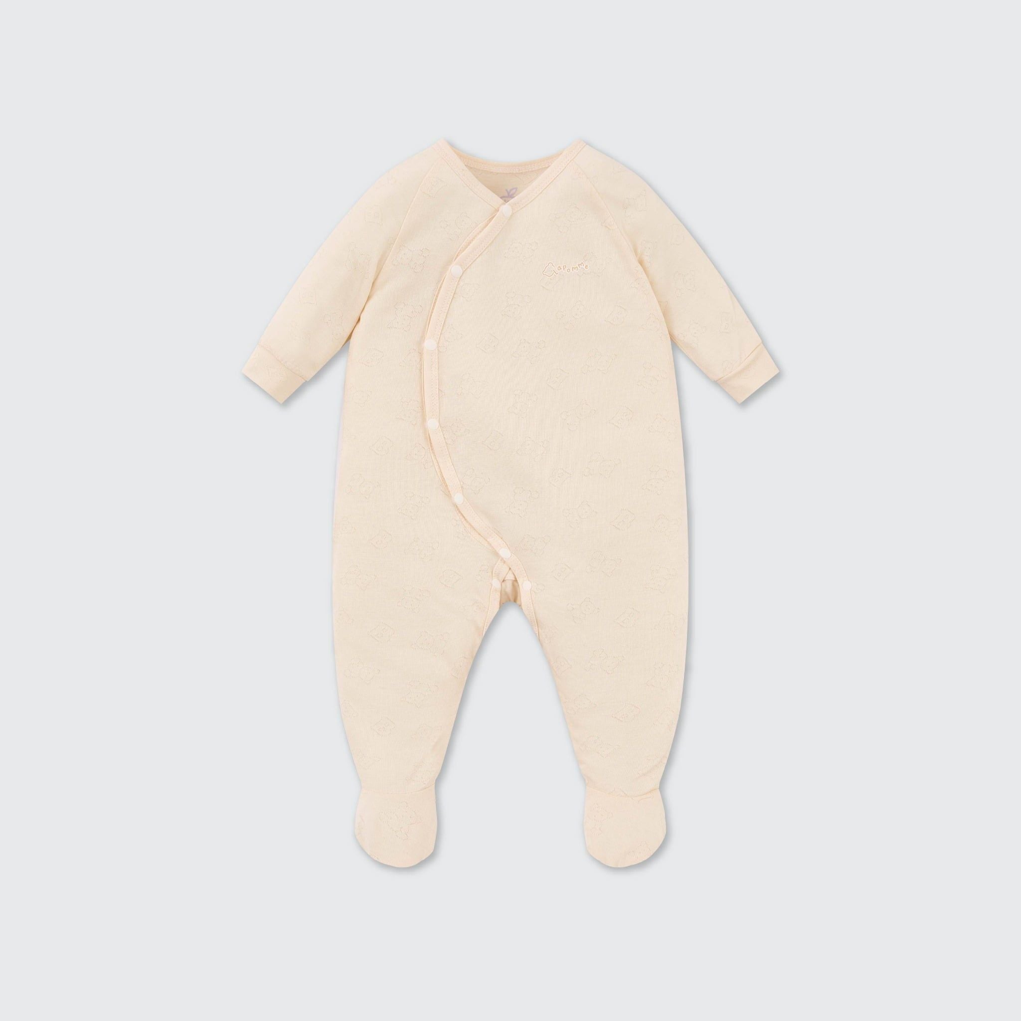  Body dài tay La Pomme liền tất dệt vân chìm gấu nhỏ 