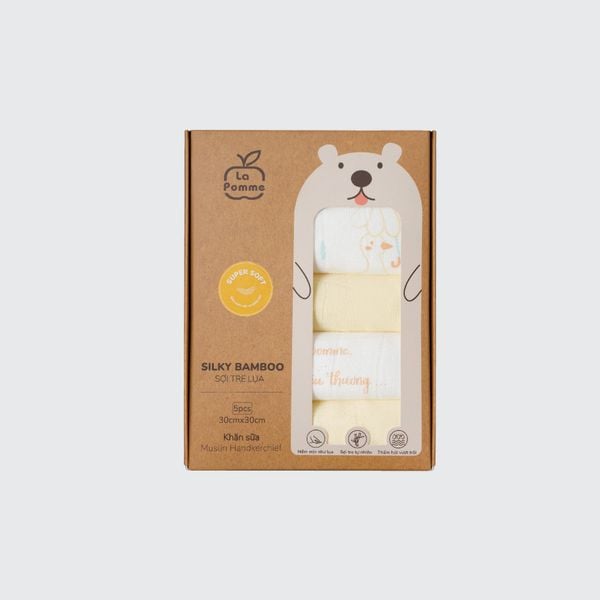  K001 Set 5 Khăn sữa sợi tre lụa La Pomme phối màu (30x30cm) - Yêu con trọn 4 mùa 