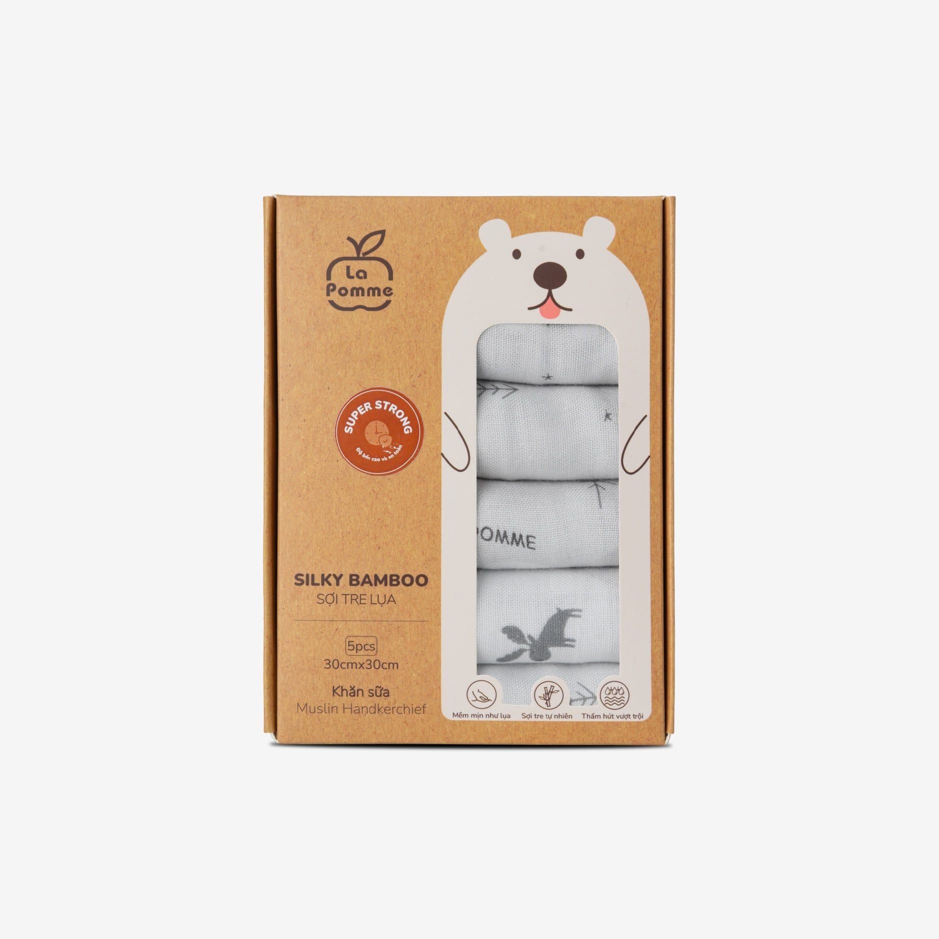  K001 Set 5 khăn sữa sợi tre lụa La Pomme - 30x30cm Hươu 