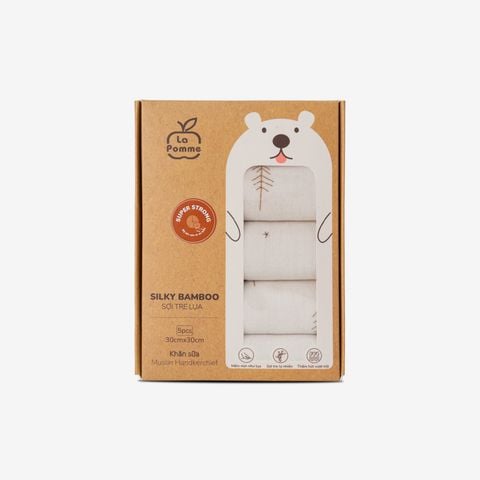 K001 Set 5 khăn sữa sợi tre lụa La Pomme - 30x30cm Hươu 