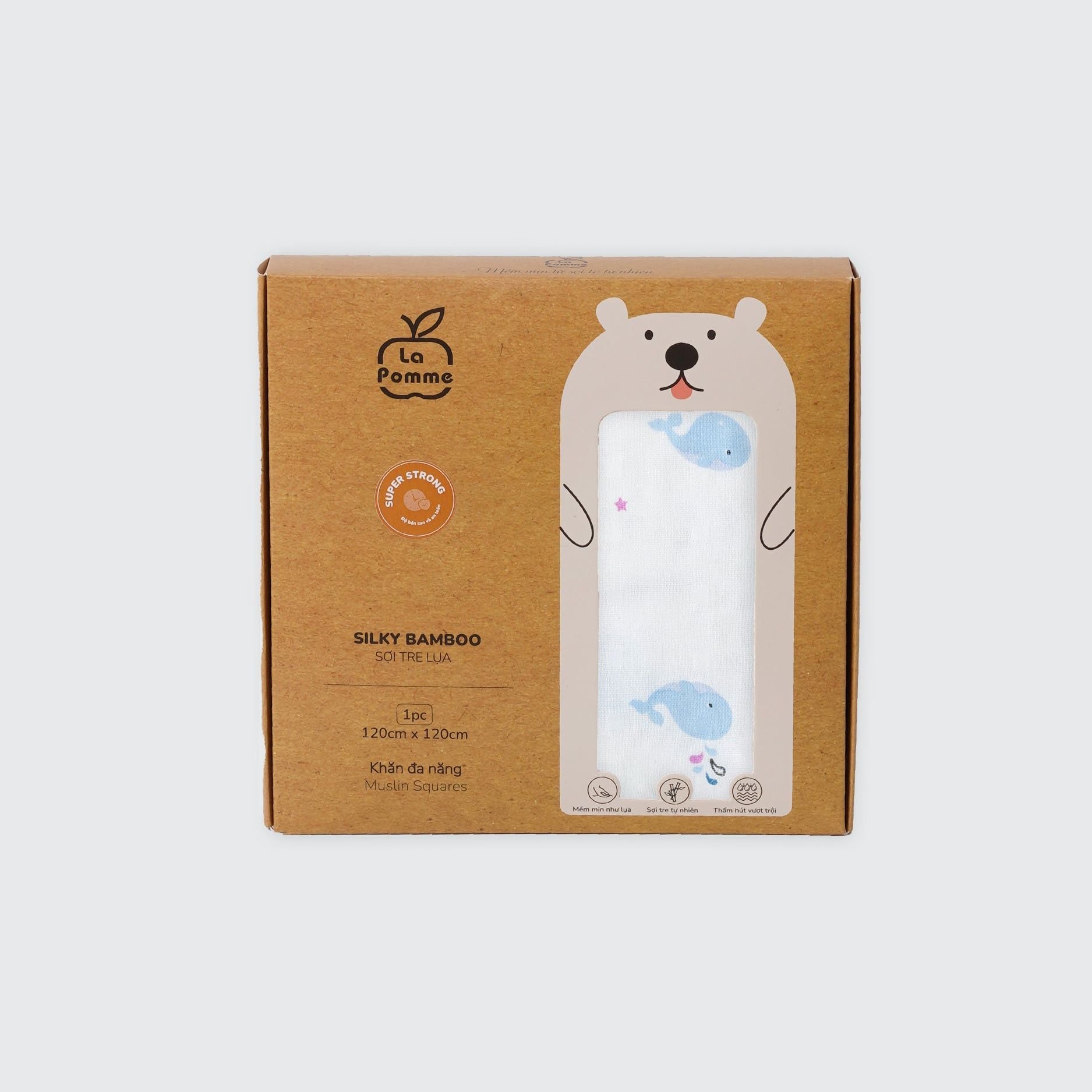 K003 Khăn đa năng sợi tre lụa La Pomme - 120x120cm Cá heo 
