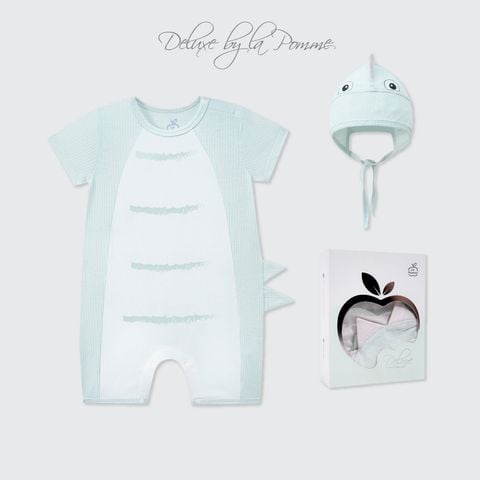  Set body cộc tay La Pomme kèm mũ khủng long bé con 