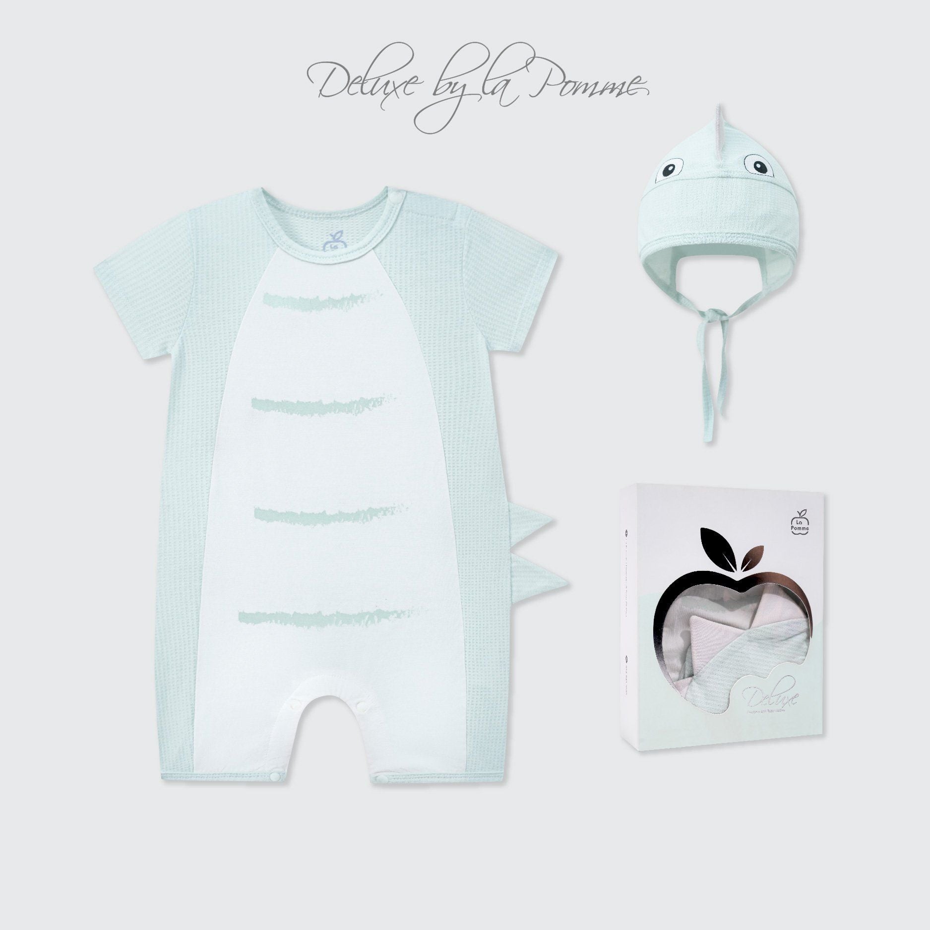  Set body cộc tay La Pomme kèm mũ khủng long bé con 