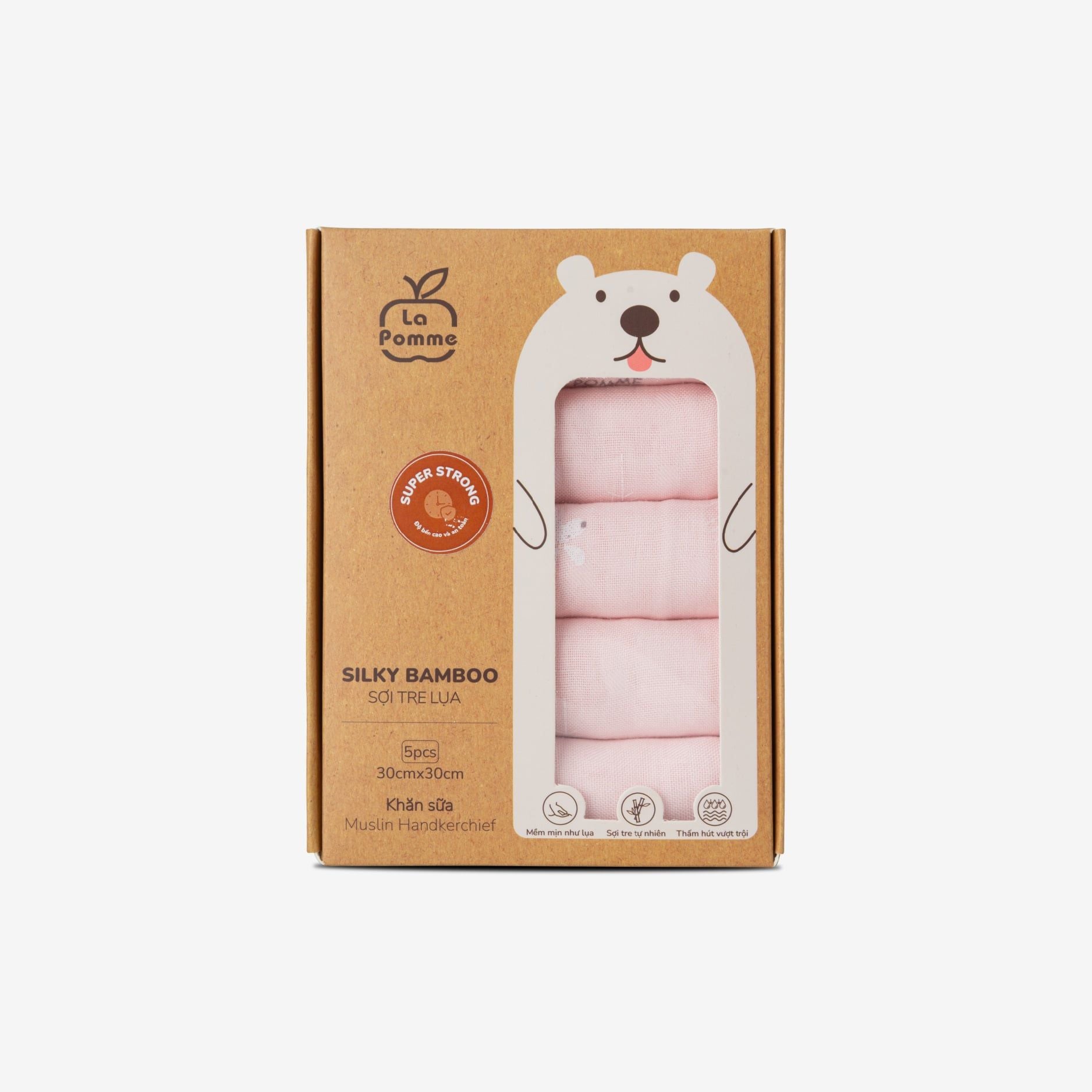  K001 Set 5 khăn sữa sợi tre lụa La Pomme - 30x30cm Hươu 