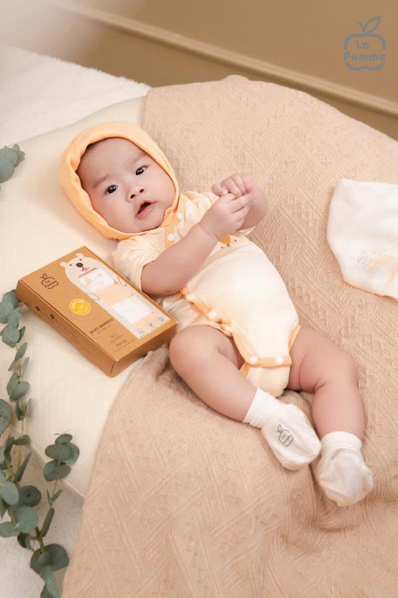  K001 Set 5 Khăn sữa sợi tre lụa La Pomme phối màu (30x30cm) - Yêu con trọn 4 mùa 