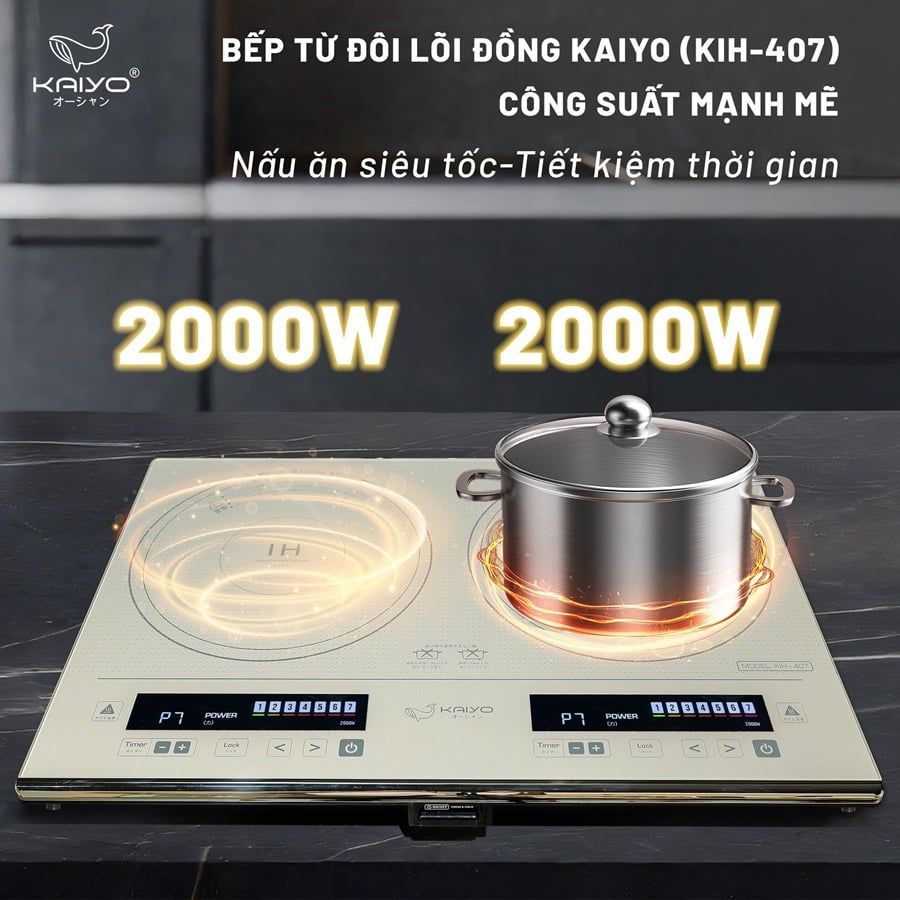 Bếp từ đôi cảm ứng lõi đồng Kaiyo KIH-407 3300W