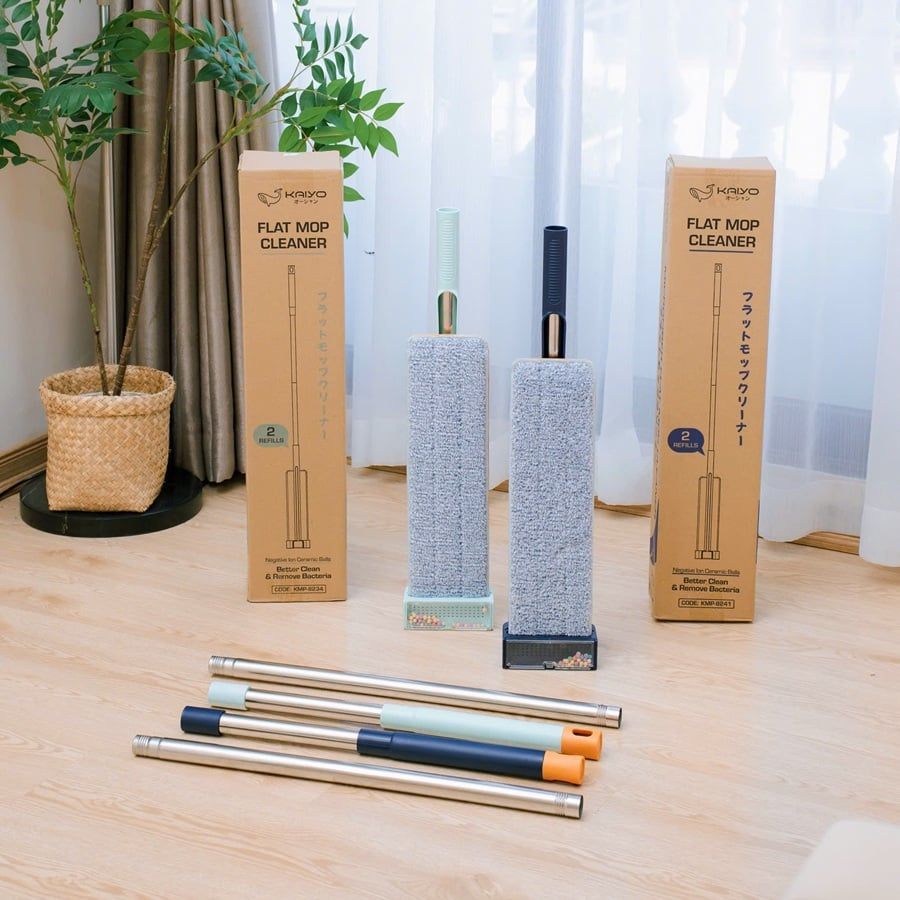 Cây lau nhà tự vắt tích hợp gốm ion diệt khuẩn Kaiyo - Tặng kèm 2 bông lau