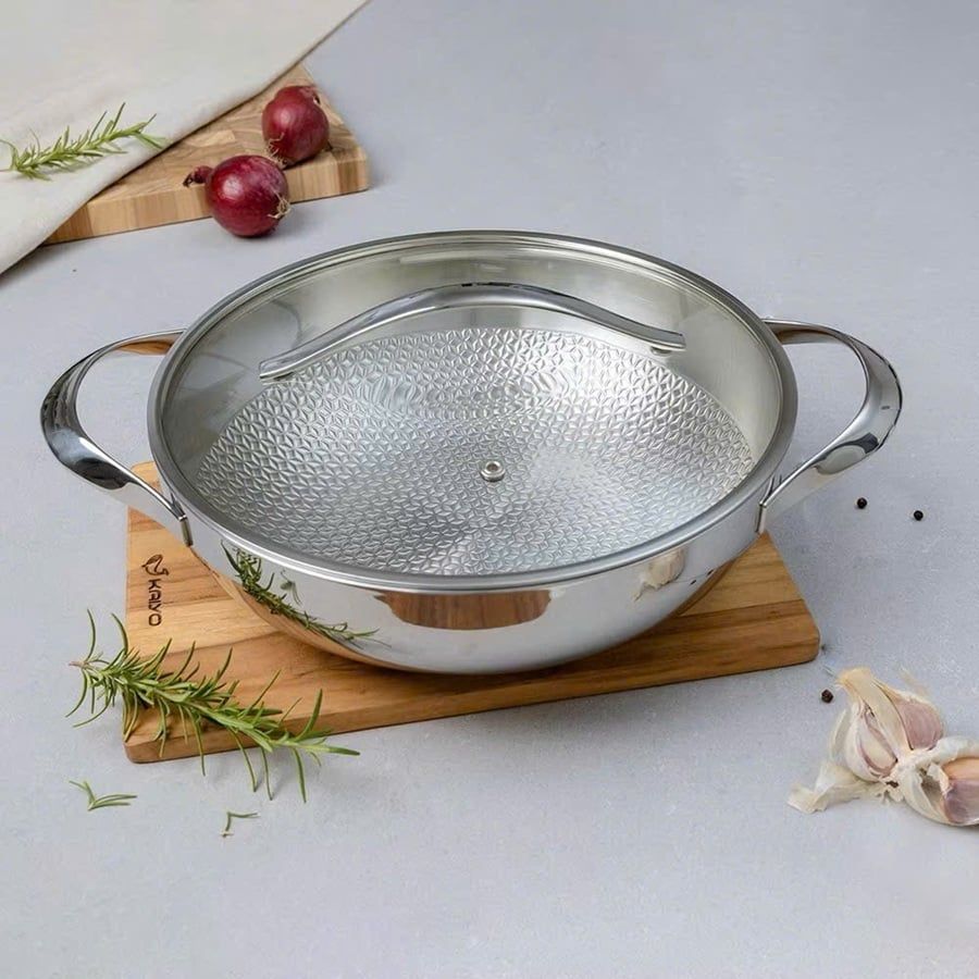 Chảo sâu lòng inox 304 (18/10) dập nổi đáy từ 3 lớp liền khối Embossed Silver Crown Kaiyo KIW-6759 24cm / KIW-6766 28cm