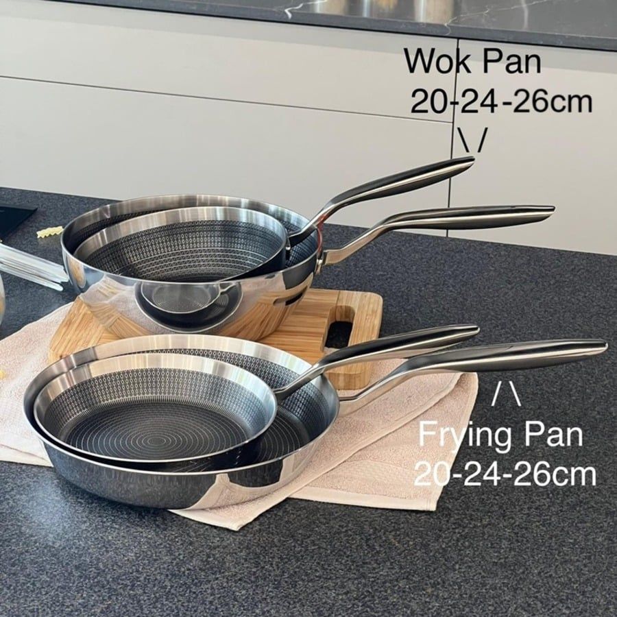 Chảo sâu lòng inox 18/10 chống dính hoa văn nổi Tri-Ply Kaiyo KWN20 20cm/ KNW-3604 24cm/ KNW-3192 26cm