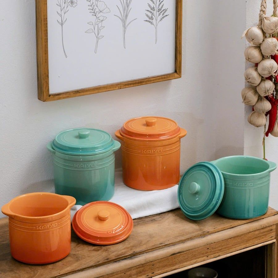 Hũ gốm muối dưa cà, đựng mỡ lợn cầu vồng Kaiyo KCC-5103/ KCC-5110 1.5L | KCC-5127/ KCC-5134 2L