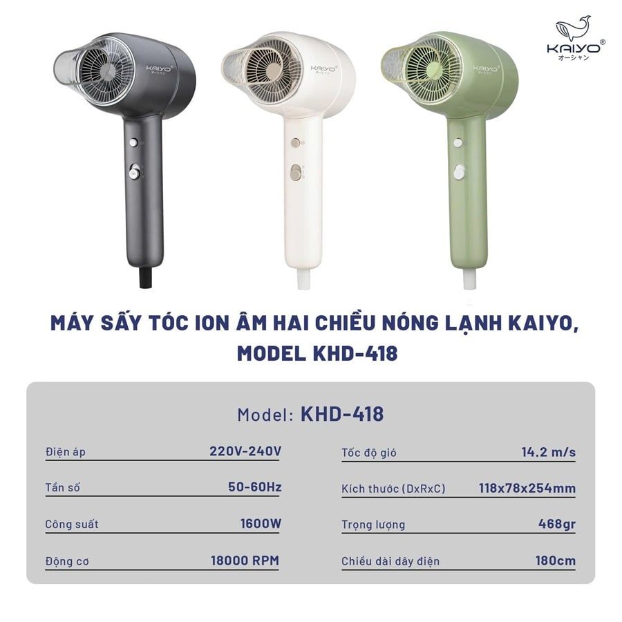 Máy sấy tóc ion âm Kaiyo KHD-4182 / KHD-4199 / KHD-4205 1600W