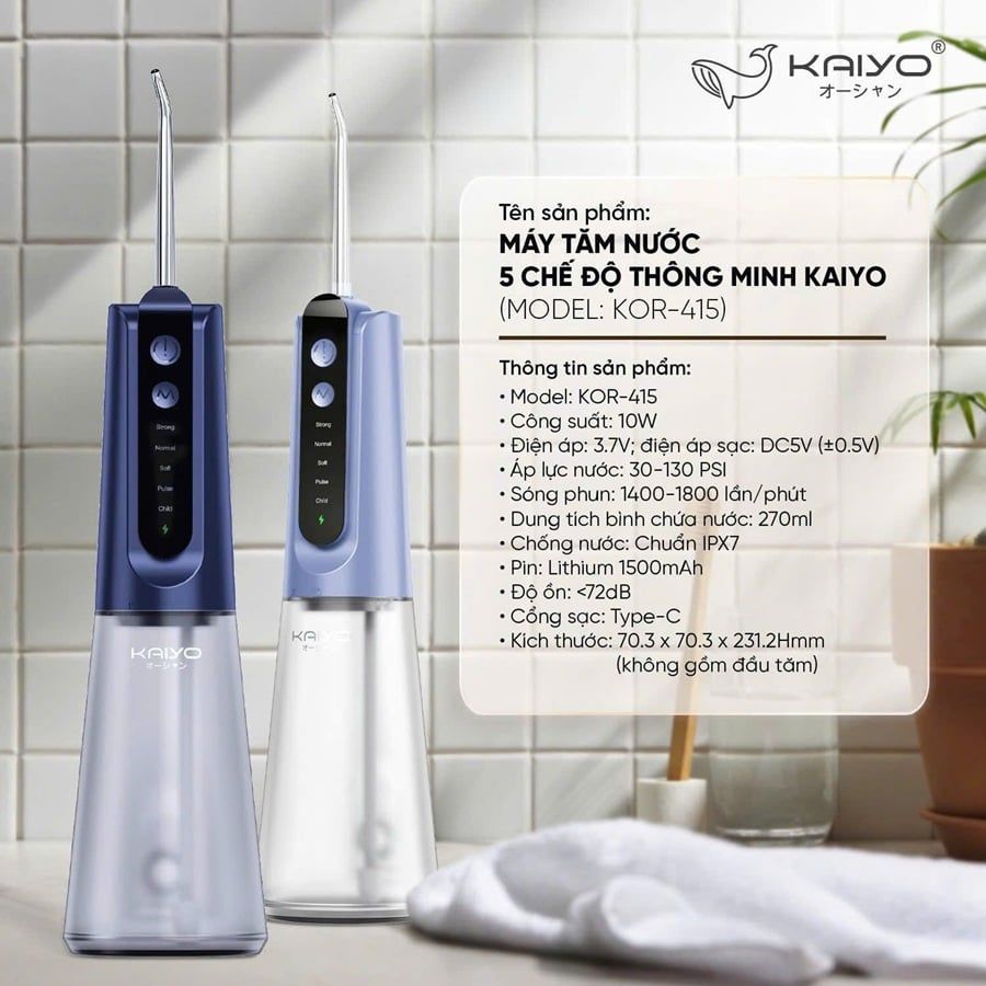 Máy tăm nước 5 chế độ thông minh Kaiyo KOR-415 270ml