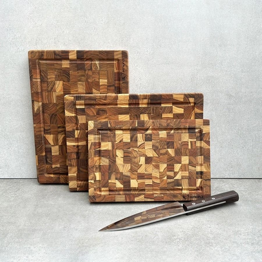 Thớt chặt đầu cây gỗ Teak hình chữ nhật Kaiyo 35x25x3.8cm