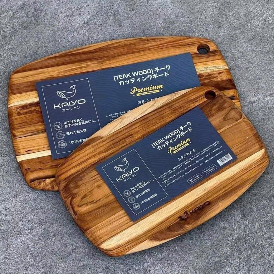 Thớt thái gỗ Teak vân ngang hình oval Kaiyo