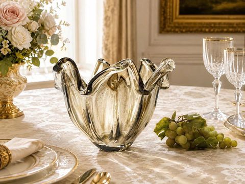  Bình hoa thủy tinh Murano trắng thủ công Ý màu xám khói 