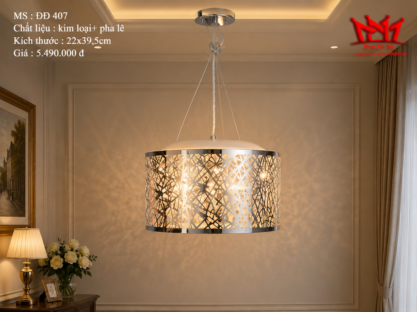 ĐÈN THẢ KIM LOẠI PHA LÊ HIỆN ĐẠI - MÃ ĐĐ 407