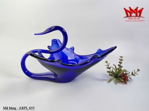  ART thủy tinh thổi thủ công Murano hình chim thiên nga màu xanh coban cổ điển. 