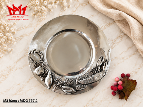  BỘ 4 ĐĨA ĂN TRANG TRÍ NHÔM HOA VĂN HẢI SẢN 