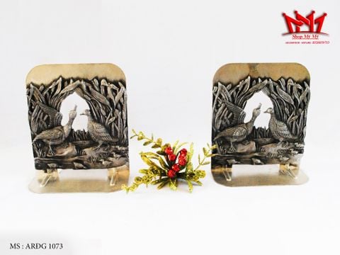  CẶP CHẶN SÁCH KIM LOẠI XƯA HÌNH CHIM TRĨ ĐẦM LẦY (ARĐG 1073) 
