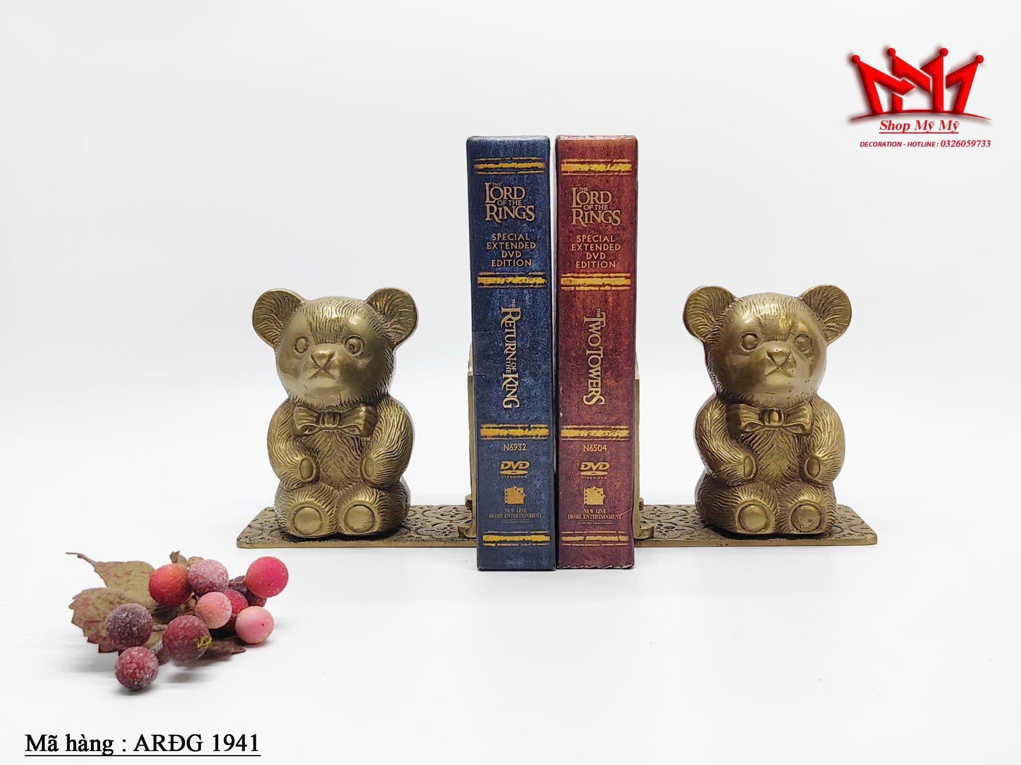 CHẶN SÁCH HÌNH GẤU BÔNG BẰNG ĐỒNG THAU CỔ ĐIỂN