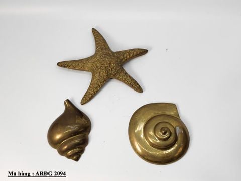 Bộ 3 vỏ óc và sao biển dùng để trang trí treo tường được làm bằng đồng. 
