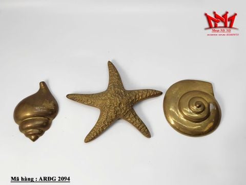  Bộ 3 vỏ óc và sao biển dùng để trang trí treo tường được làm bằng đồng. 