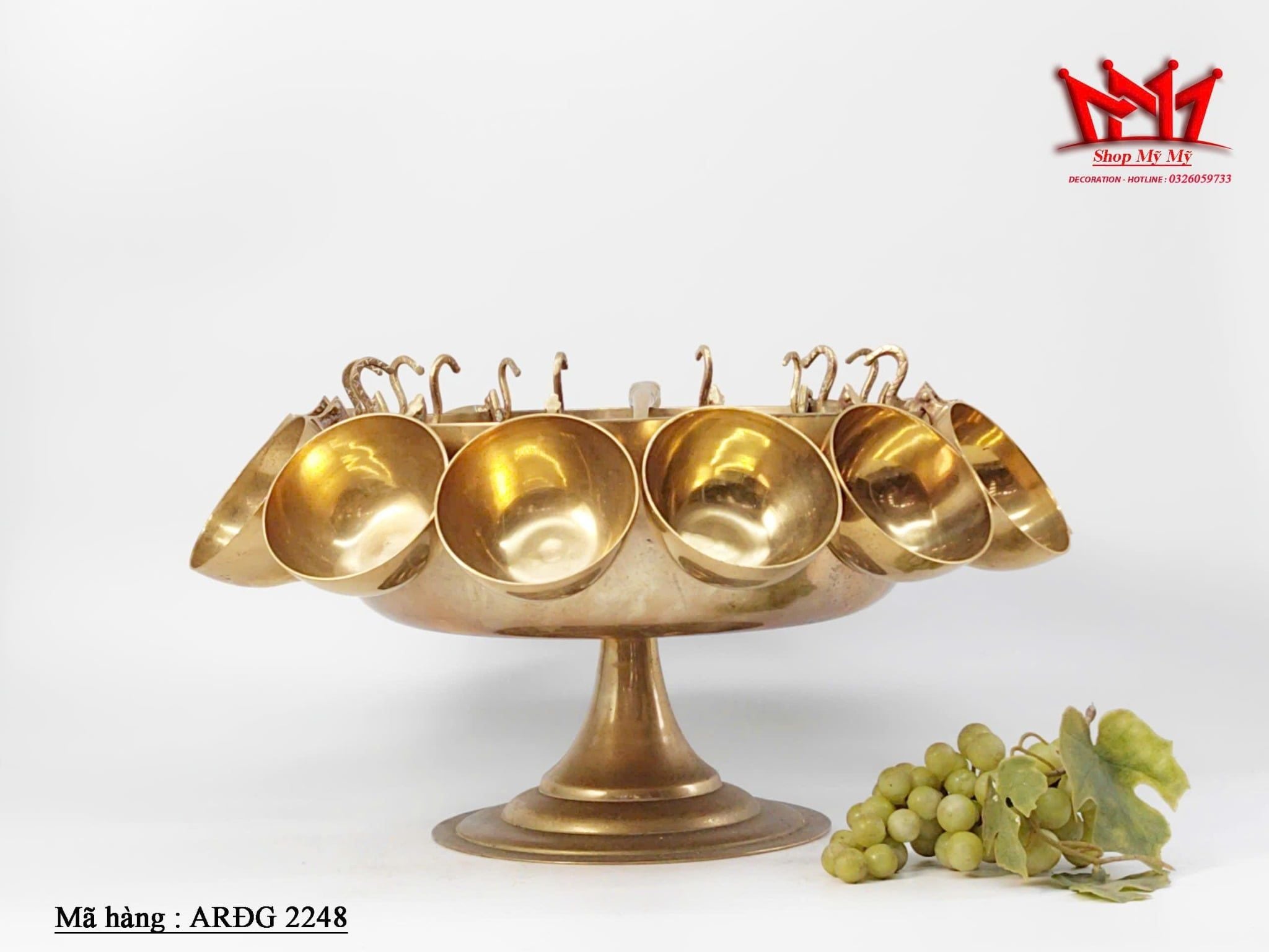 Bộ thố đồng + 12 cốc bằng đồng dùng để pha nước