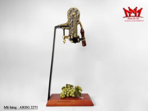  Dụng cụ mở nắp chai rượu vang bằng đồng thau trang trí để bàn đế gỗ 