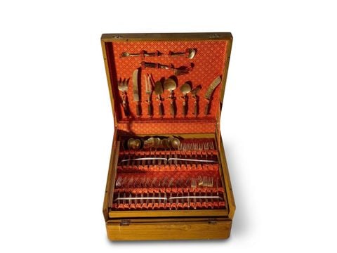  Bộ Hộp dao nĩa 3 tầng Flatware Đồng Cổ Điển 180 Món 