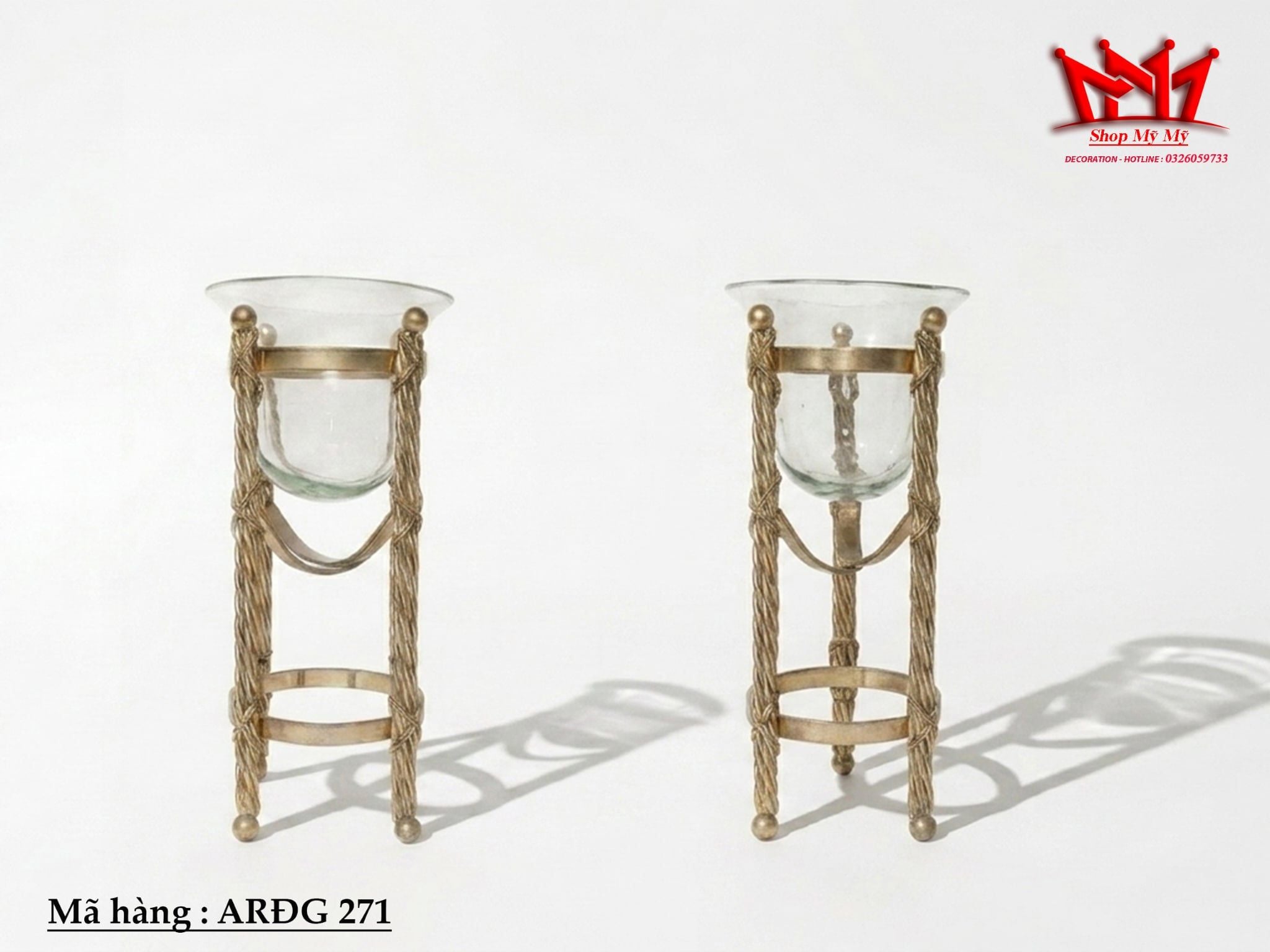 SỰ GIAO THOA TINH TẾ – CẶP DECOR THỦY TINH KHUNG KIM LOẠI MẠ ĐỒNG