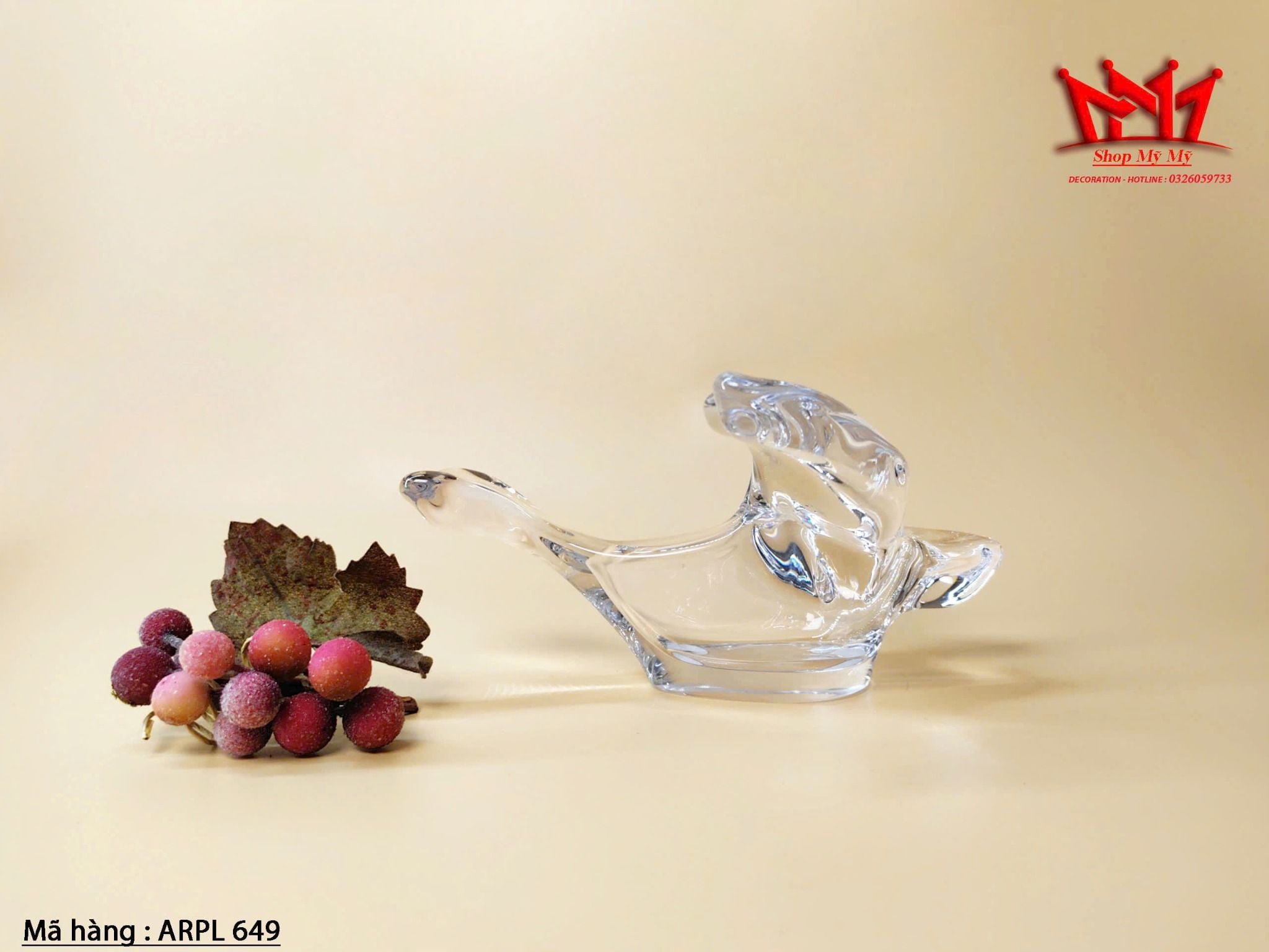 Đĩa thủy tinh nghệ thuật/ Art trang trí hình chim bồ câu thổi thủ công.