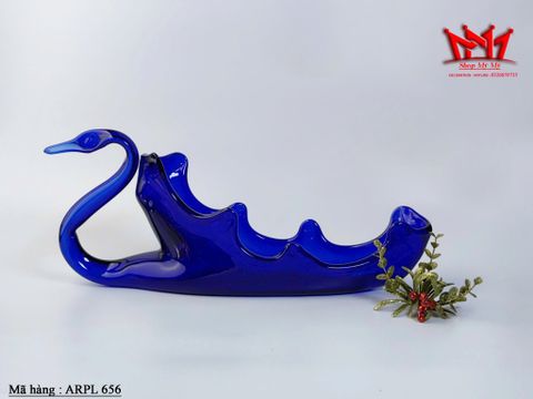  Nghệ thuật trang trí thủy tinh thổi thủ công hình thiên nga xanh coban cổ điển. 