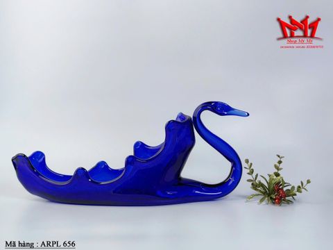  Nghệ thuật trang trí thủy tinh thổi thủ công hình thiên nga xanh coban cổ điển. 