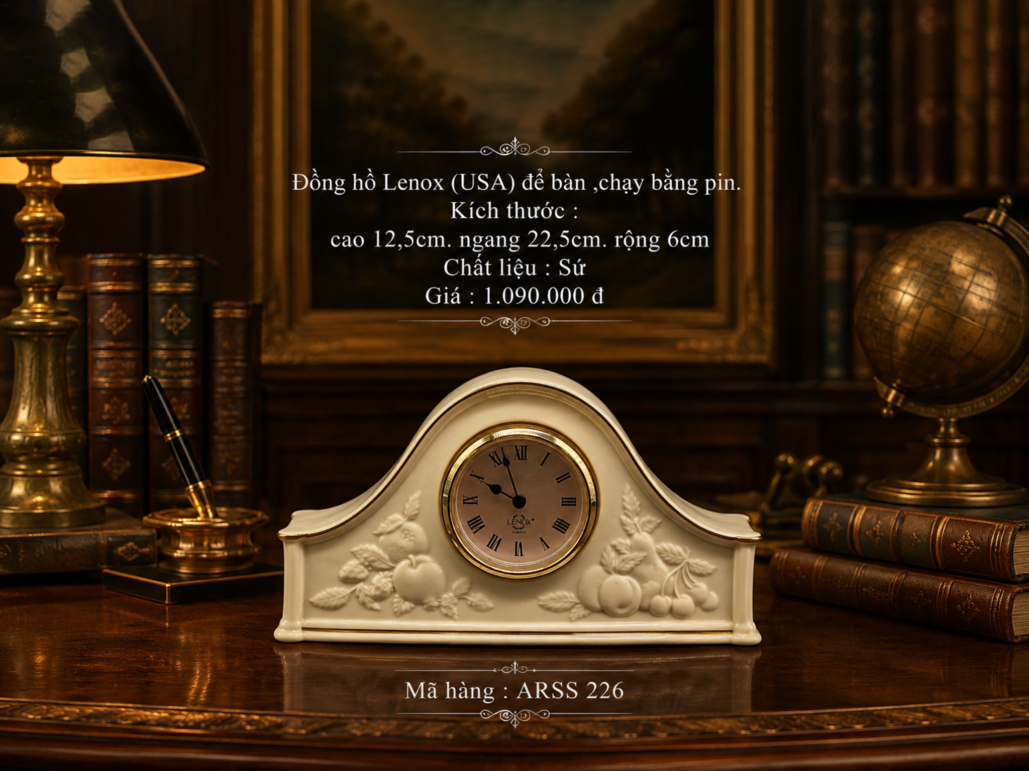 Đồng hồ để bàn bằng sứ thương hiệu Lenox, hàng cổ điển của Mỹ