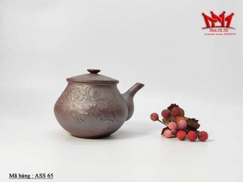 Ấm Trà Gốm Sứ Quai Ngang Chạm Khắc Hoa Văn 