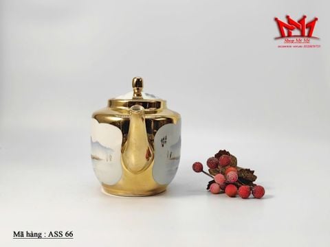  Ấm Trà Sành Sứ Mạ Vàng Họa Tiết Sơn Thủy 