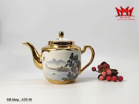  Ấm Trà Sành Sứ Mạ Vàng Họa Tiết Sơn Thủy 