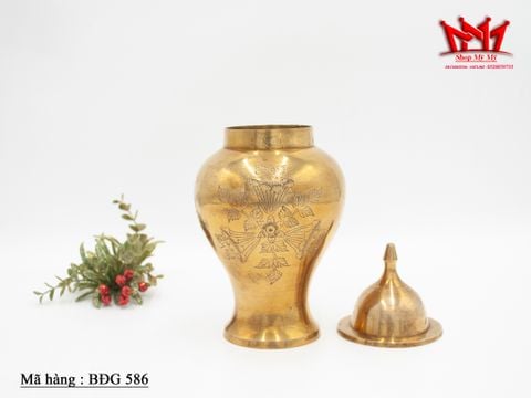  Bình Đồng Cổ Điển Có Nắp Khắc Hoa Văn Mỹ Nghệ Cao 23cm - Mã BHĐG 586 