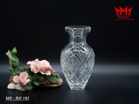  Bình hoa pha lê cổ lọ họa  tiết hình 5 cánh lá của Châu Âu 