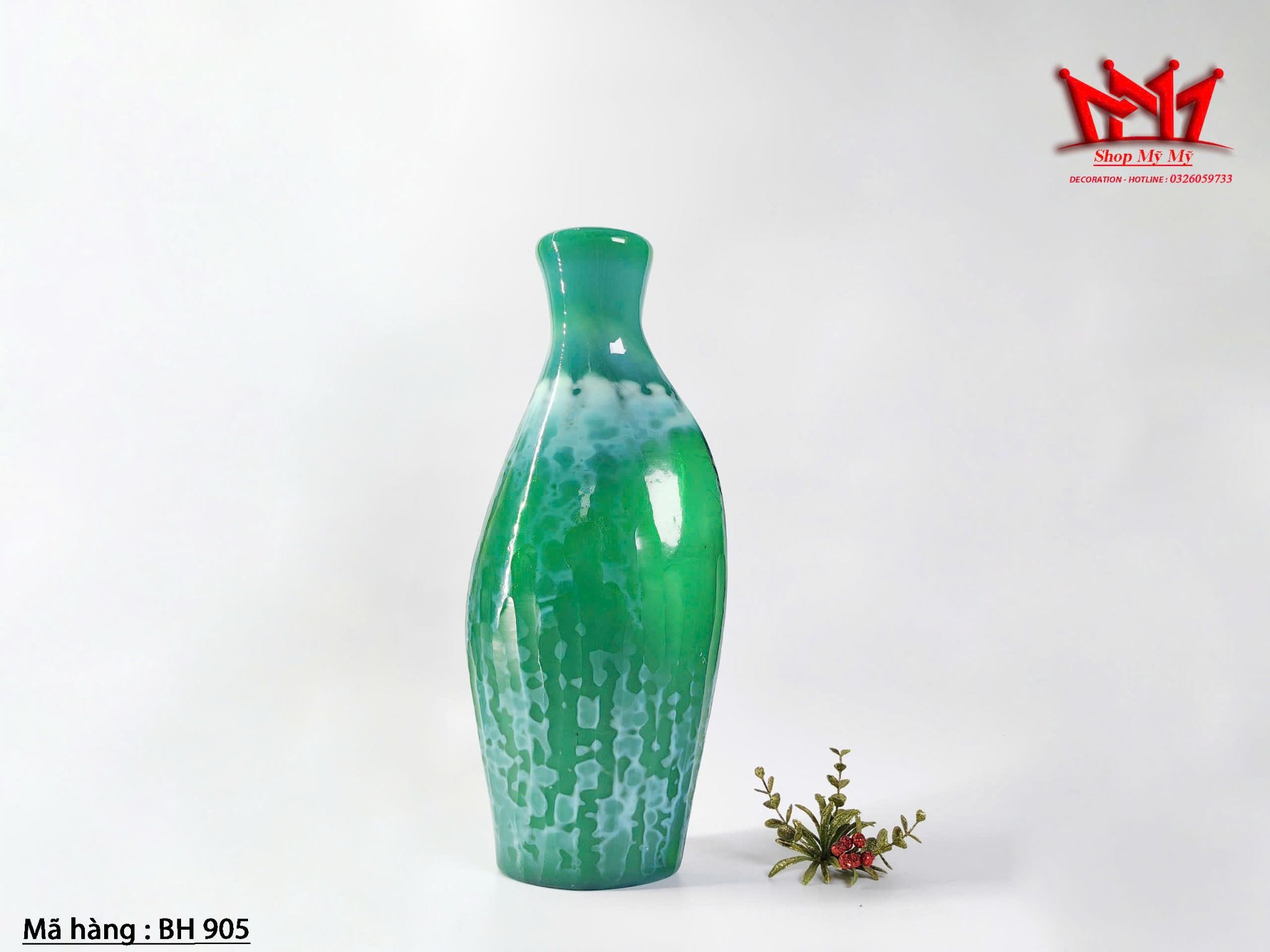 Bình hoa thủy tinh xanh ngọc làm thủ công tuyệt đẹp