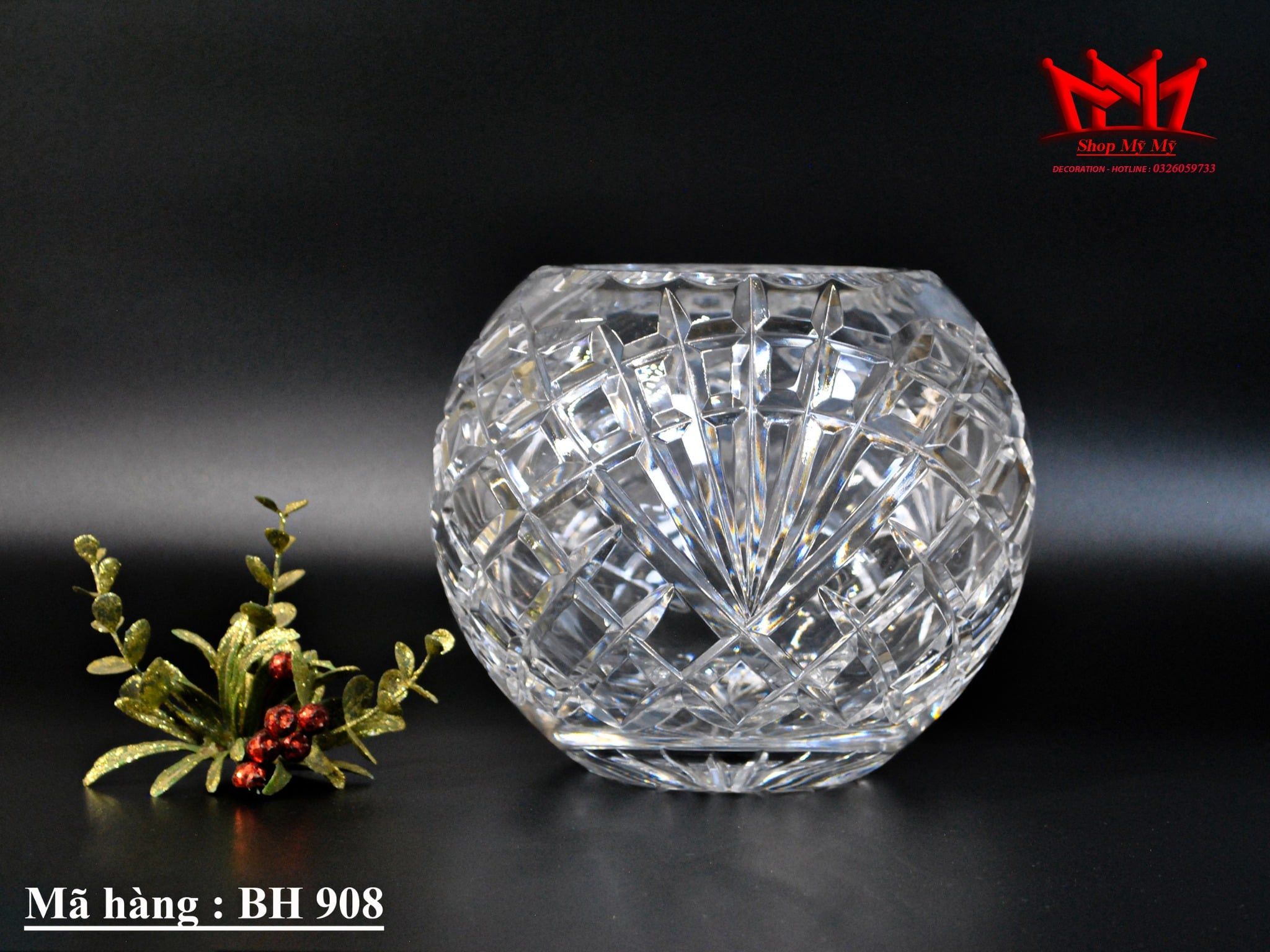 BÌNH HOA PHA LÊ TRÒN CẮT BẰNG TAY BH 908