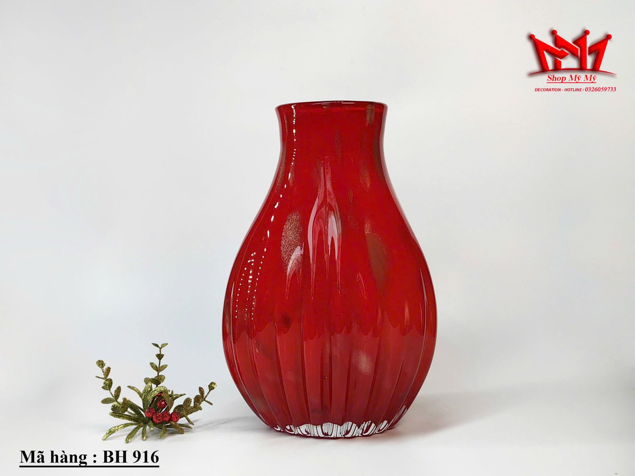 BÌNH THỦY TINH NGHỆ THUẬT THỔI TAY MÀU ĐỎ