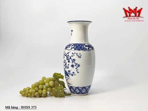  bình hoa sứ men xanh trắng hoạ tiết hình cành hoa và con công 