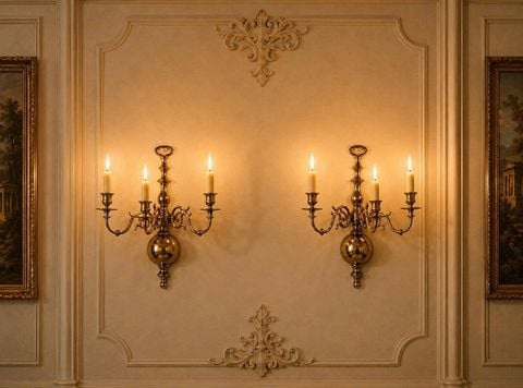  Cặp chân đèn nến  gắn tường 3 đóa bằng đồng dày và đẹp 