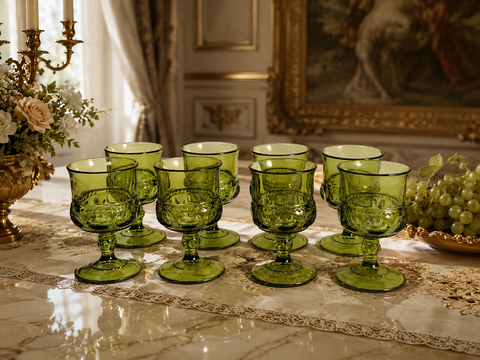  BỘ LY THỦY TINH VINTAGE XANH BƠ – NÉT ĐẸP CỔ ĐIỂN, SANG TRỌNG CHO BÀN TIỆC 
