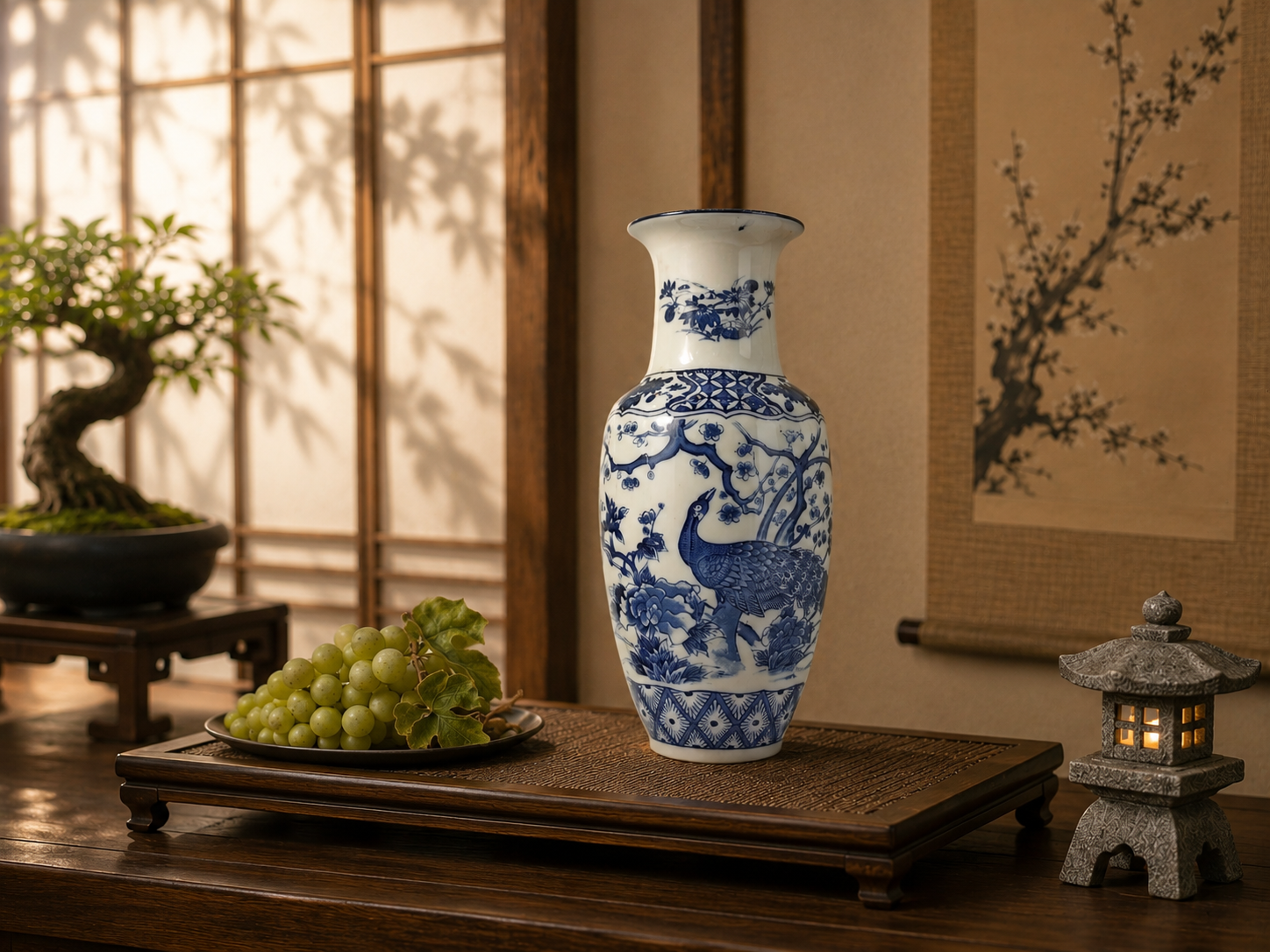 BÌNH SÀNH SỨ CHIM CÔNG BHSS 373 – BIỂU TƯỢNG CỦA QUYỀN QUÝ VÀ THỊNH VƯỢNG
